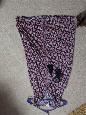 Source Unknown Black Midi Dress with Pink and White Floral Print